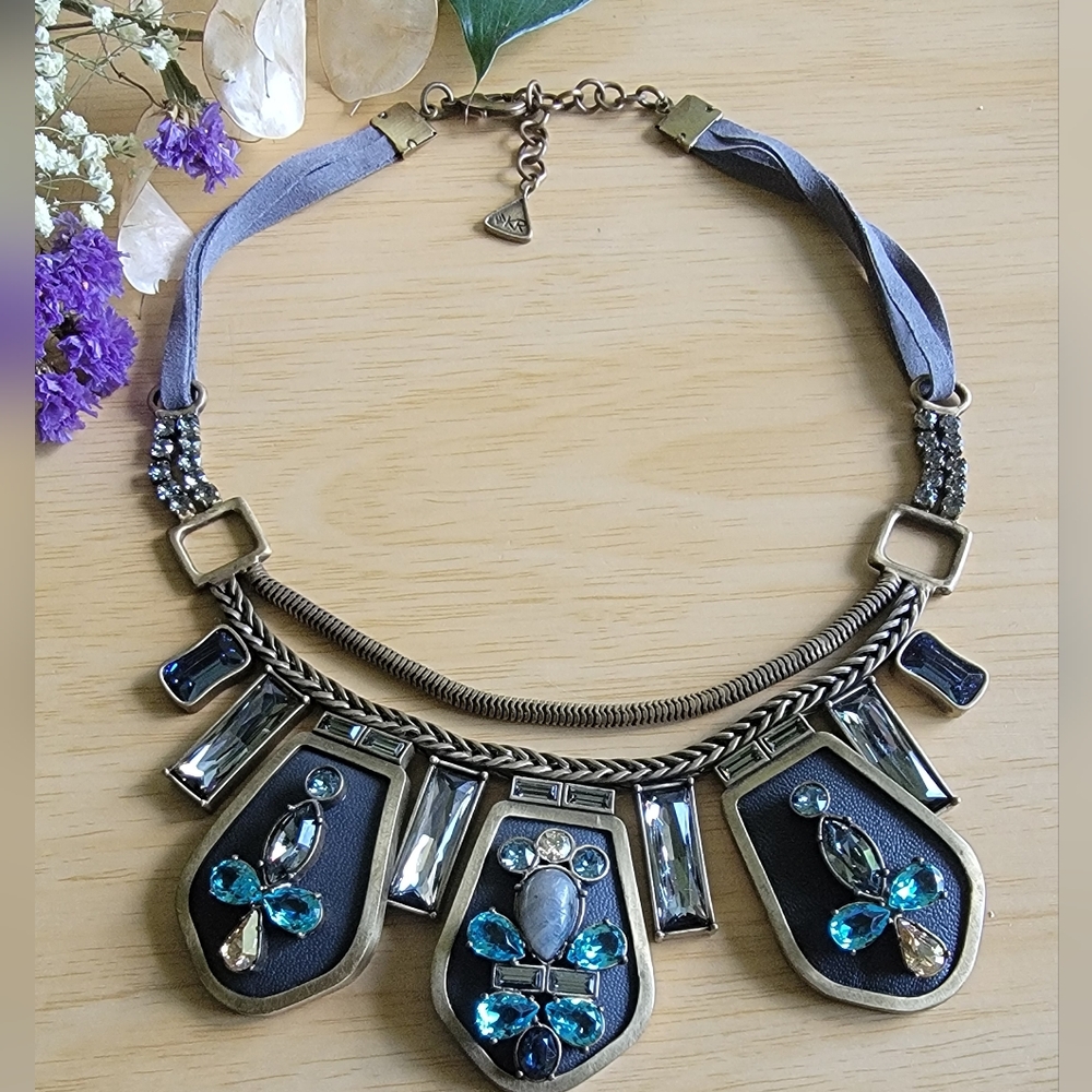 SILPADA K & R Limited Edition Jeweled  Blue and Gold Statement Necklace. EUC